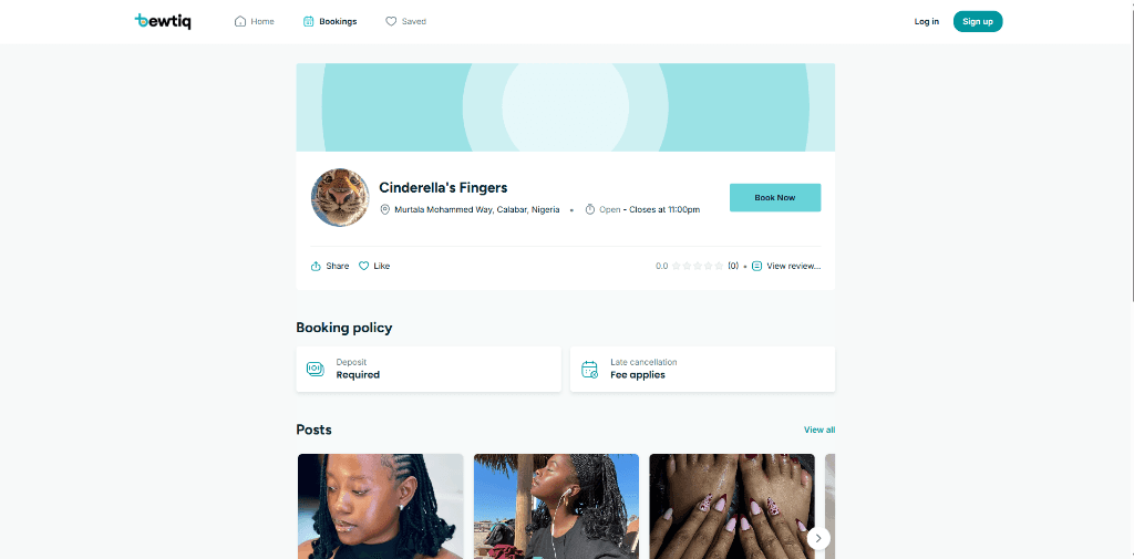 Bewtiq Business Booking Page